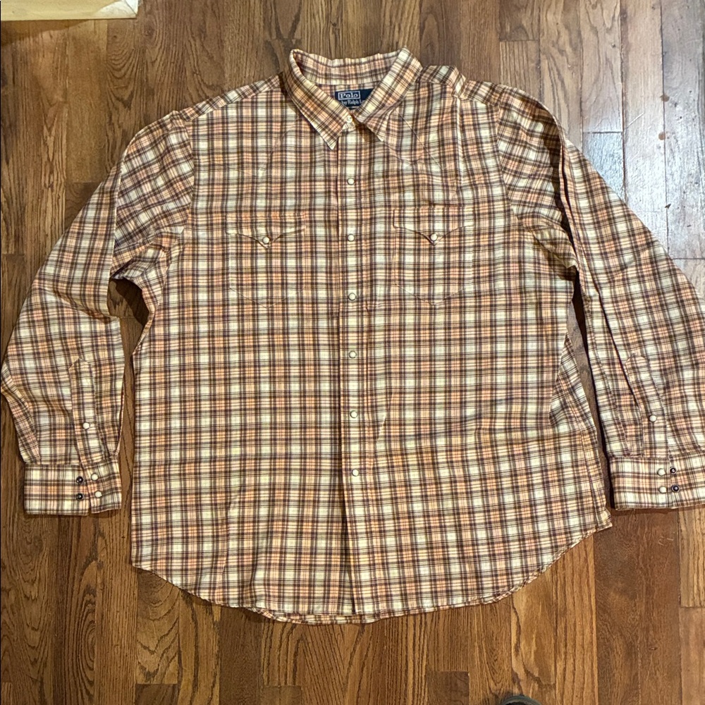 Polo by Ralph Lauren 2XL Plaid Western Brown Plaid Pearl Snap Button-Down Shirt